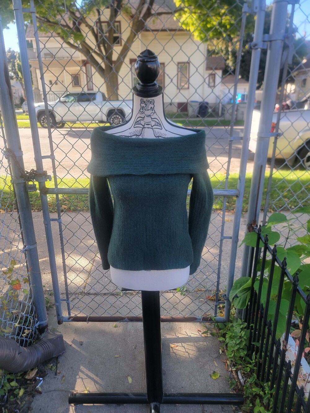 Banana Republic Yak Wool Blend Off The Shoulder Fuzzy Sweater Forest Green L